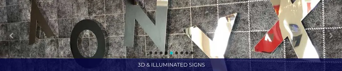 Three-dimensional metal letters in mirror, brushed and coloured finishes