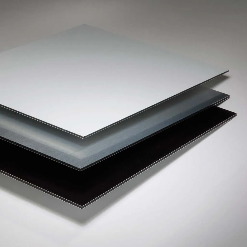 Corner of an aluminium composite panel showing its layered edge