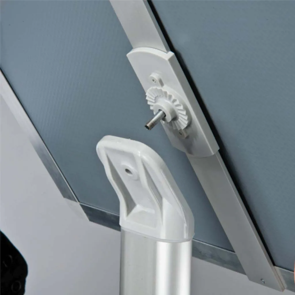 Close-up of the tilt fitting joining a display board panel to its post