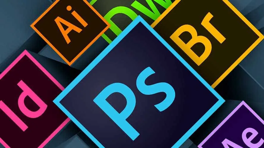 Adobe design software icons, among them Photoshop, Illustrator and InDesign
