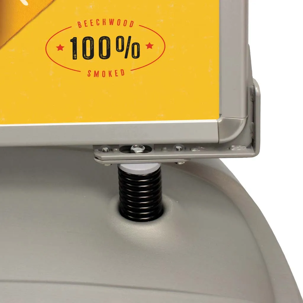 Close-up of the spring fitting joining a sign panel to its base