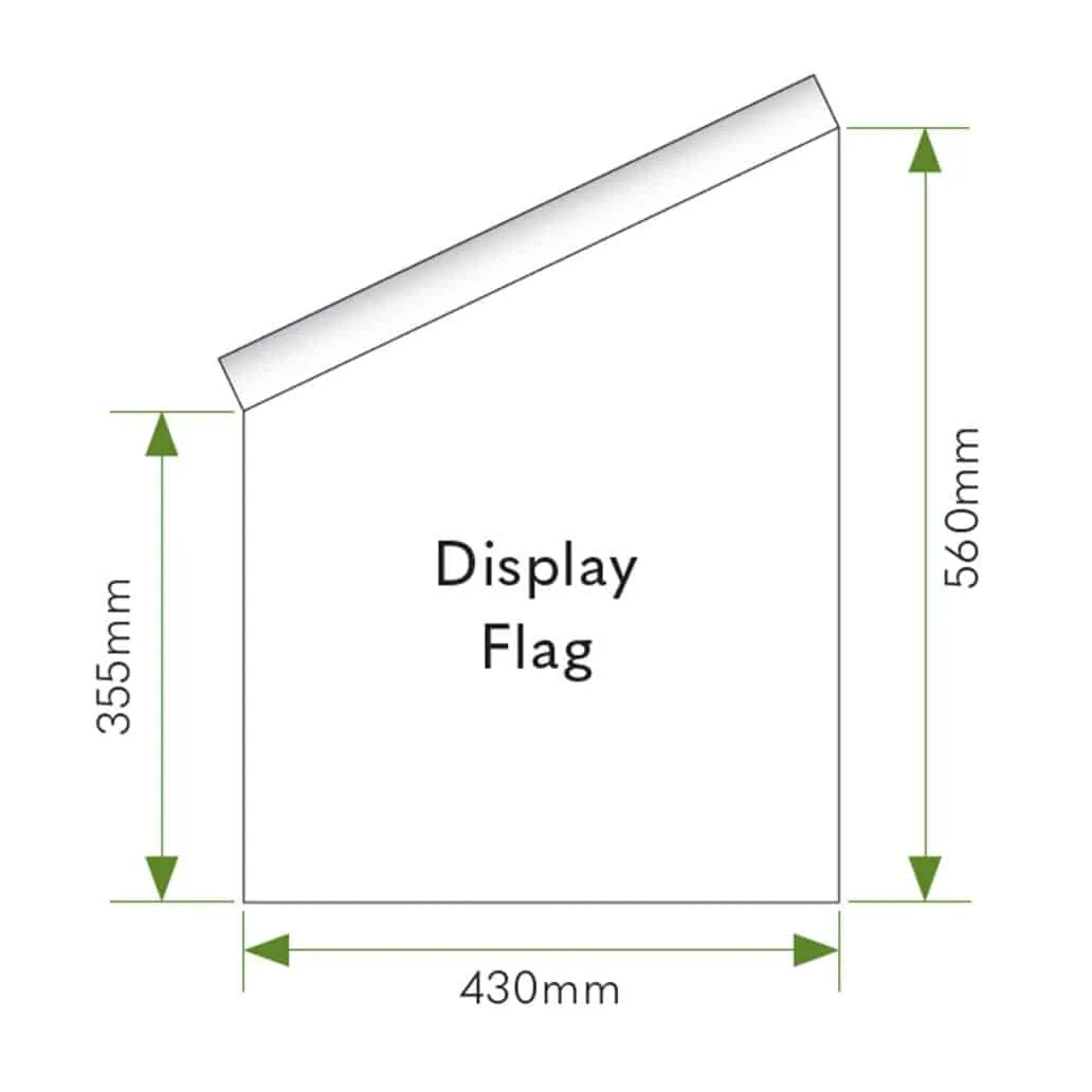 Dimension drawing of a display flag, 430mm wide and 560mm high