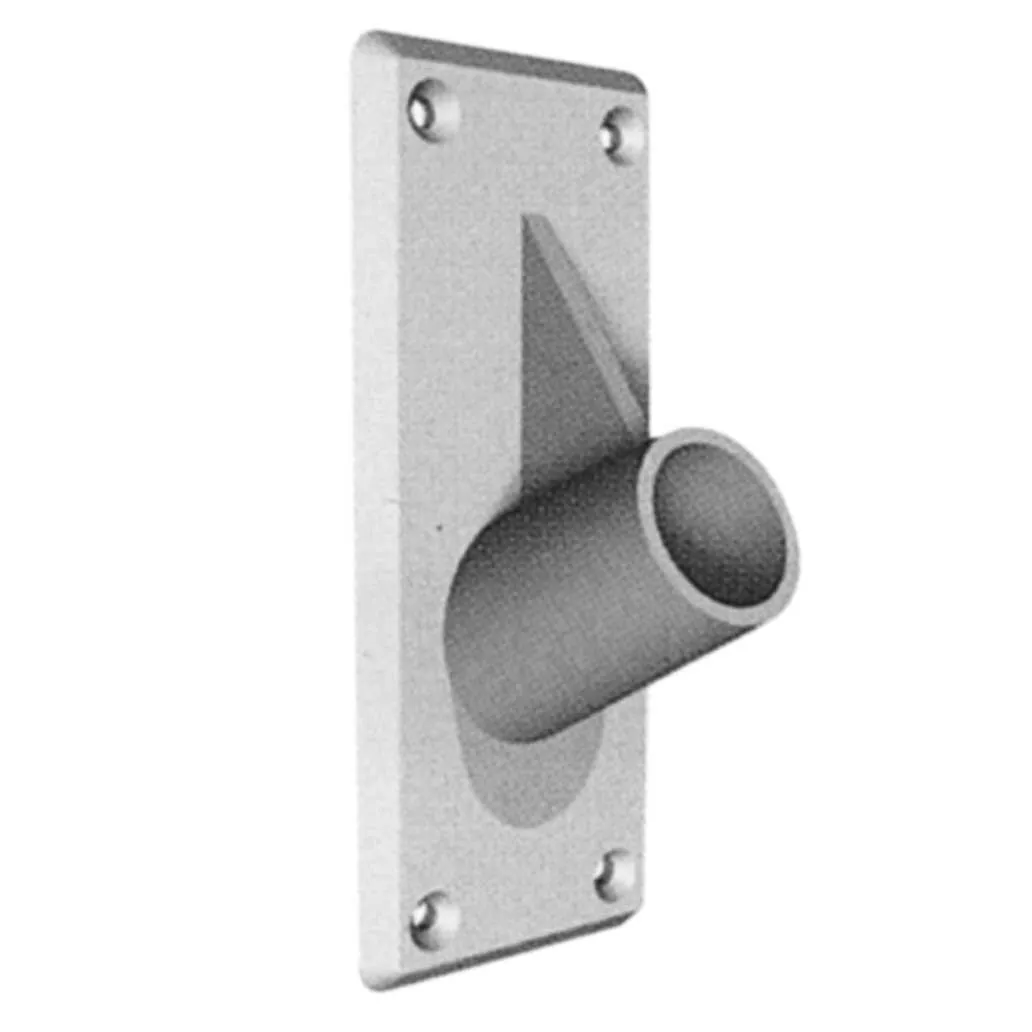 Galvanised wall bracket with an angled tube that carries a projection flag
