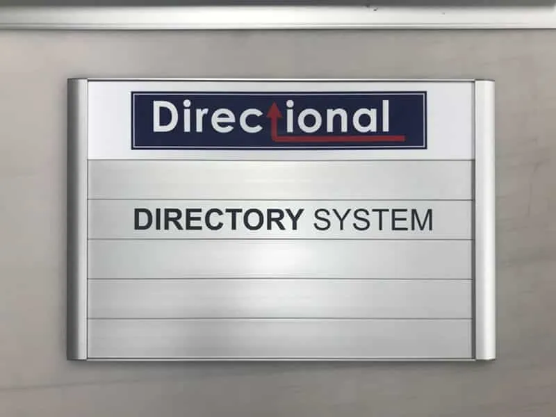 Aluminium directory sign system with interchangeable name slides